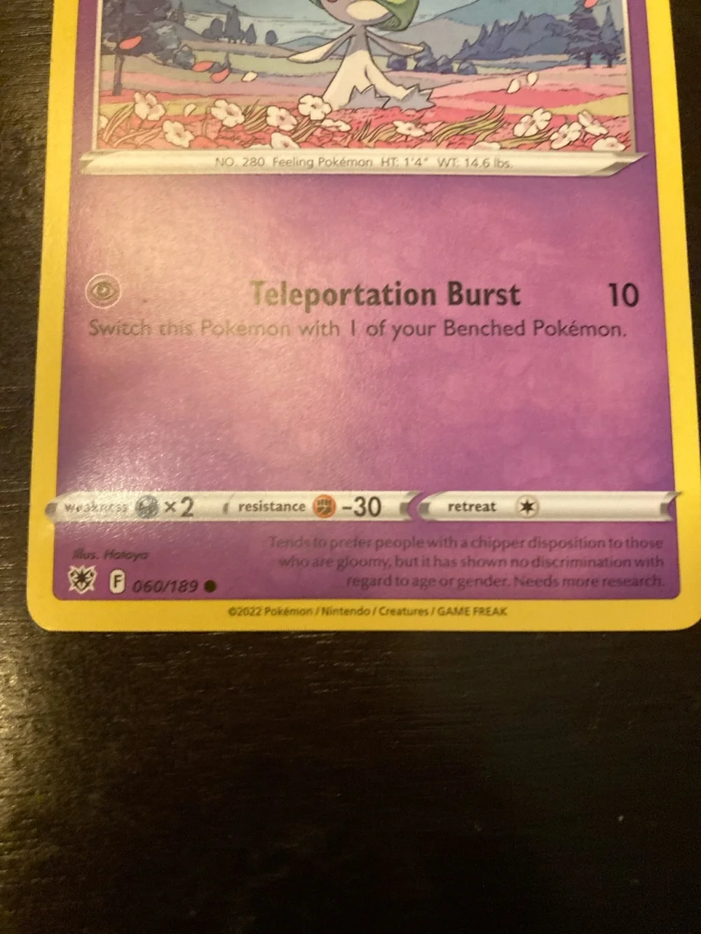 Pokemon Ralts Trading Card - Purple and Yellow Border
